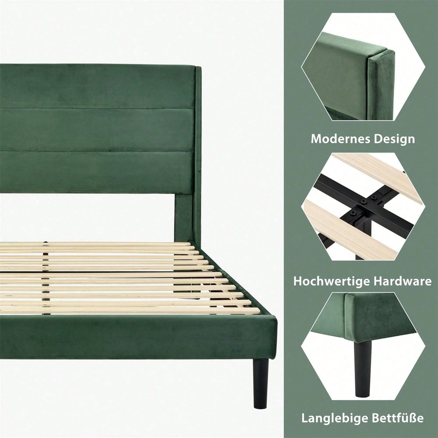 Polsterbett 140 x 200 cm, Bettgestell mit Lattenrost & Kopfteil, gepolstertes Doppelbett, Textilbezug Leinen in Dunkelgrau, Zeitloses modernes Design, Jugendbett