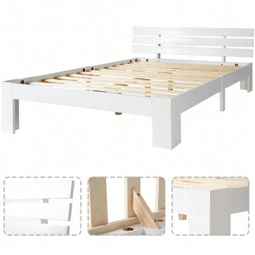 Holzbett Doppelbett mit Kopfteil aus Bettgestell mit Lattenrost-200 x 140 cm Massivholz Massiv Doppelbett als Kieferbett verwendbar