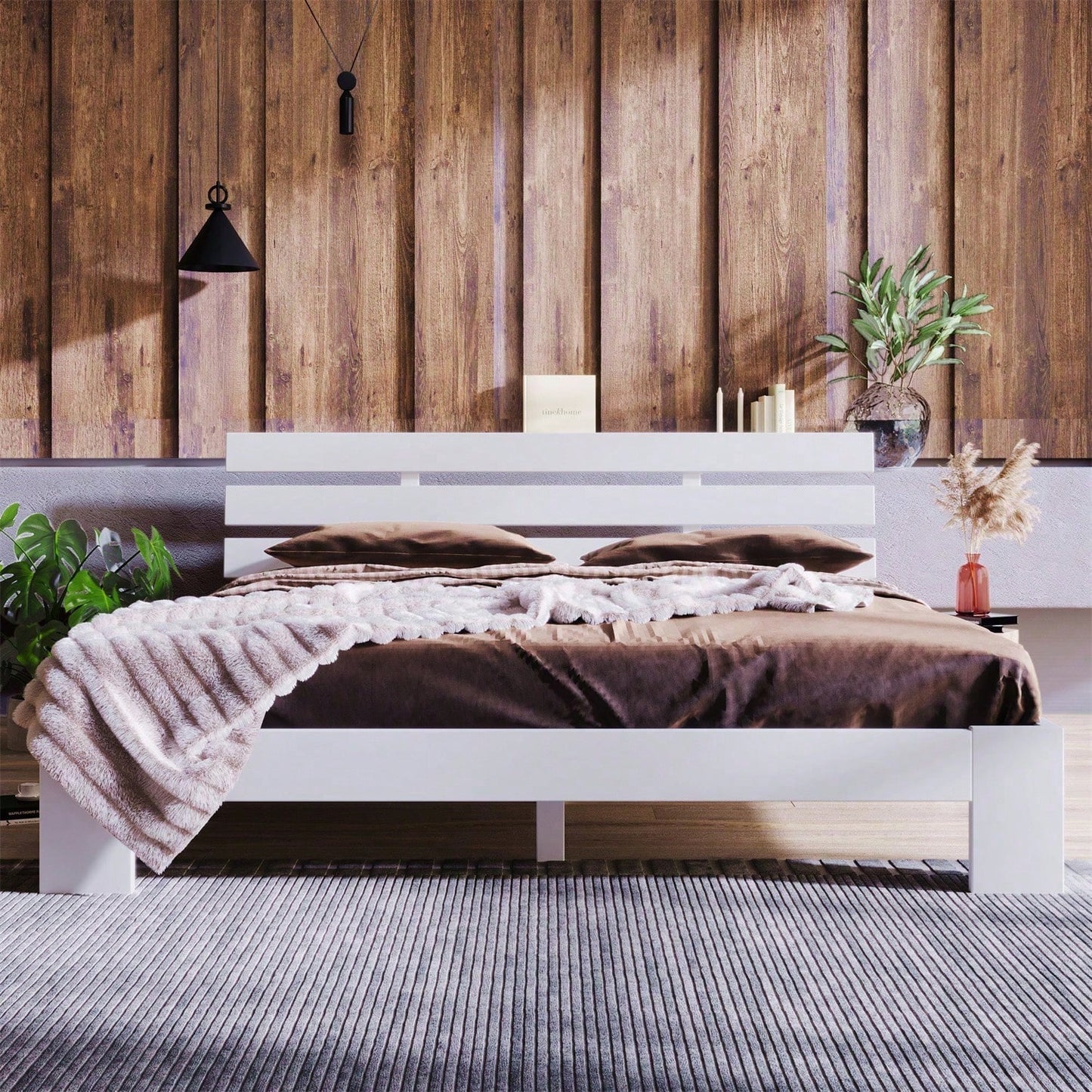 Holzbett Doppelbett mit Kopfteil aus Bettgestell mit Lattenrost-200 x 140 cm Massivholz Massiv Doppelbett als Kieferbett verwendbar