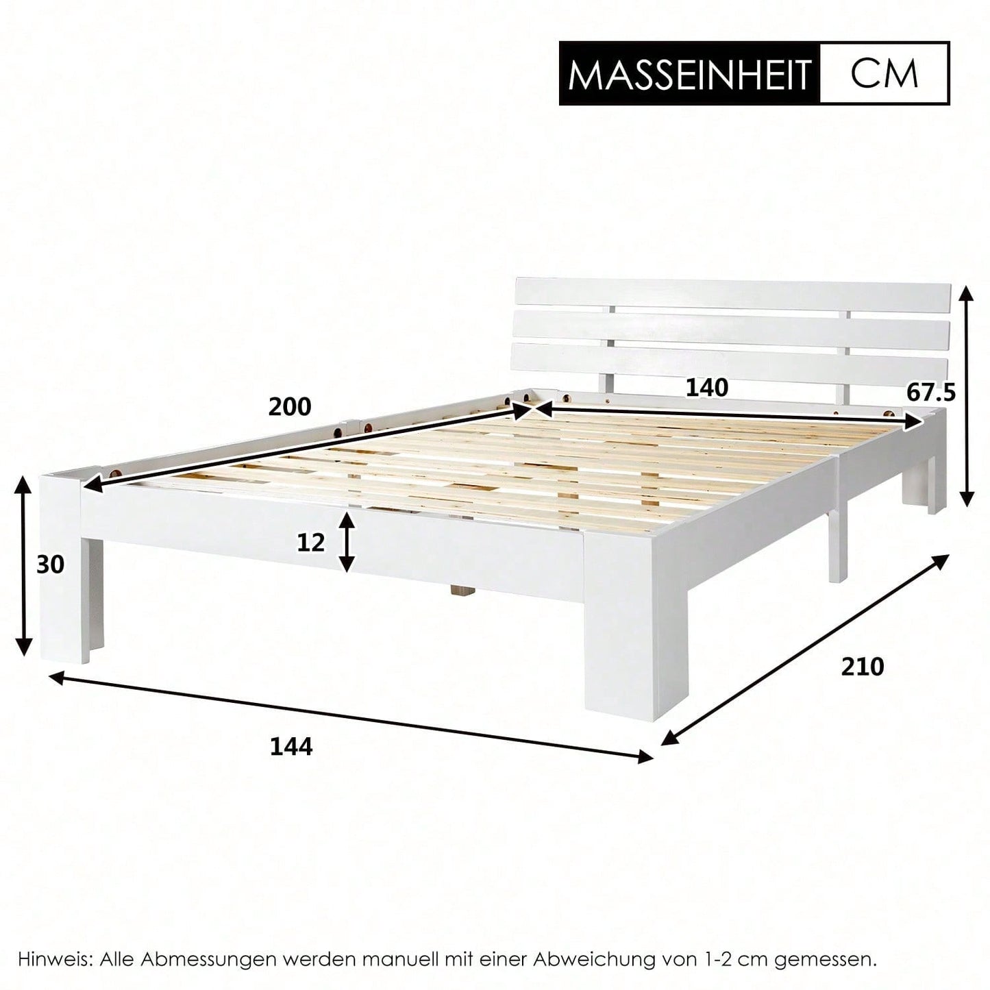 Holzbett Doppelbett mit Kopfteil aus Bettgestell mit Lattenrost-200 x 140 cm Massivholz Massiv Doppelbett als Kieferbett verwendbar