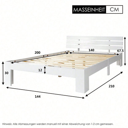 Holzbett Doppelbett mit Kopfteil aus Bettgestell mit Lattenrost-200 x 140 cm Massivholz Massiv Doppelbett als Kieferbett verwendbar