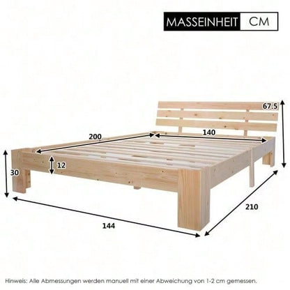 Holzbett Doppelbett mit Kopfteil aus Bettgestell mit Lattenrost-200 x 140 cm Massivholz Massiv Doppelbett als Kieferbett verwendbar