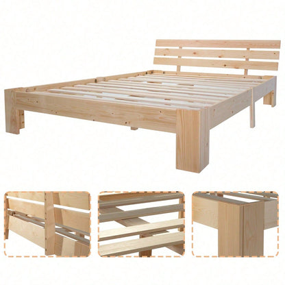 Holzbett Doppelbett mit Kopfteil aus Bettgestell mit Lattenrost-200 x 140 cm Massivholz Massiv Doppelbett als Kieferbett verwendbar