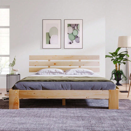 Holzbett Doppelbett mit Kopfteil aus Bettgestell mit Lattenrost-200 x 140 cm Massivholz Massiv Doppelbett als Kieferbett verwendbar