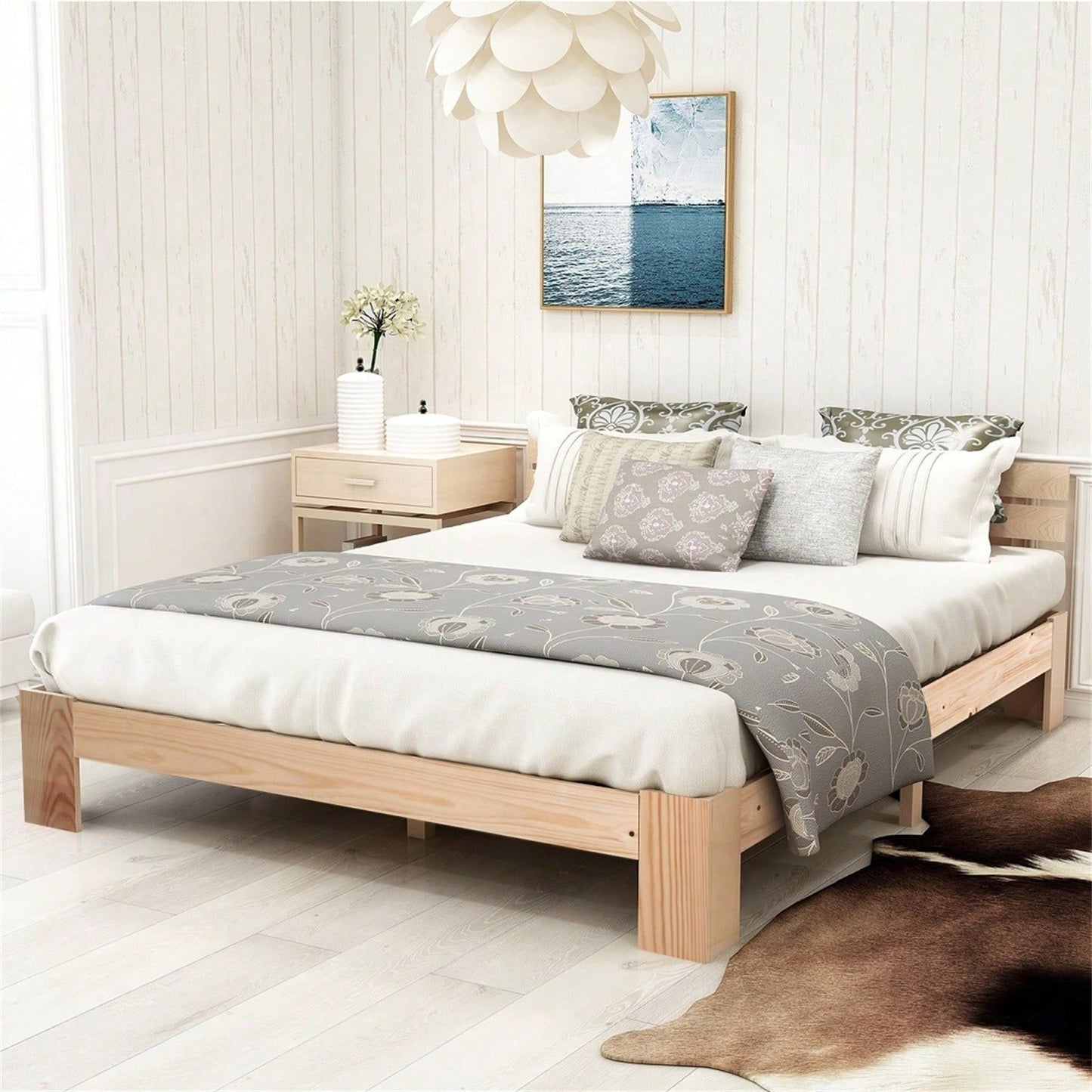Holzbett Doppelbett mit Kopfteil aus Bettgestell mit Lattenrost-200 x 140 cm Massivholz Massiv Doppelbett als Kieferbett verwendbar