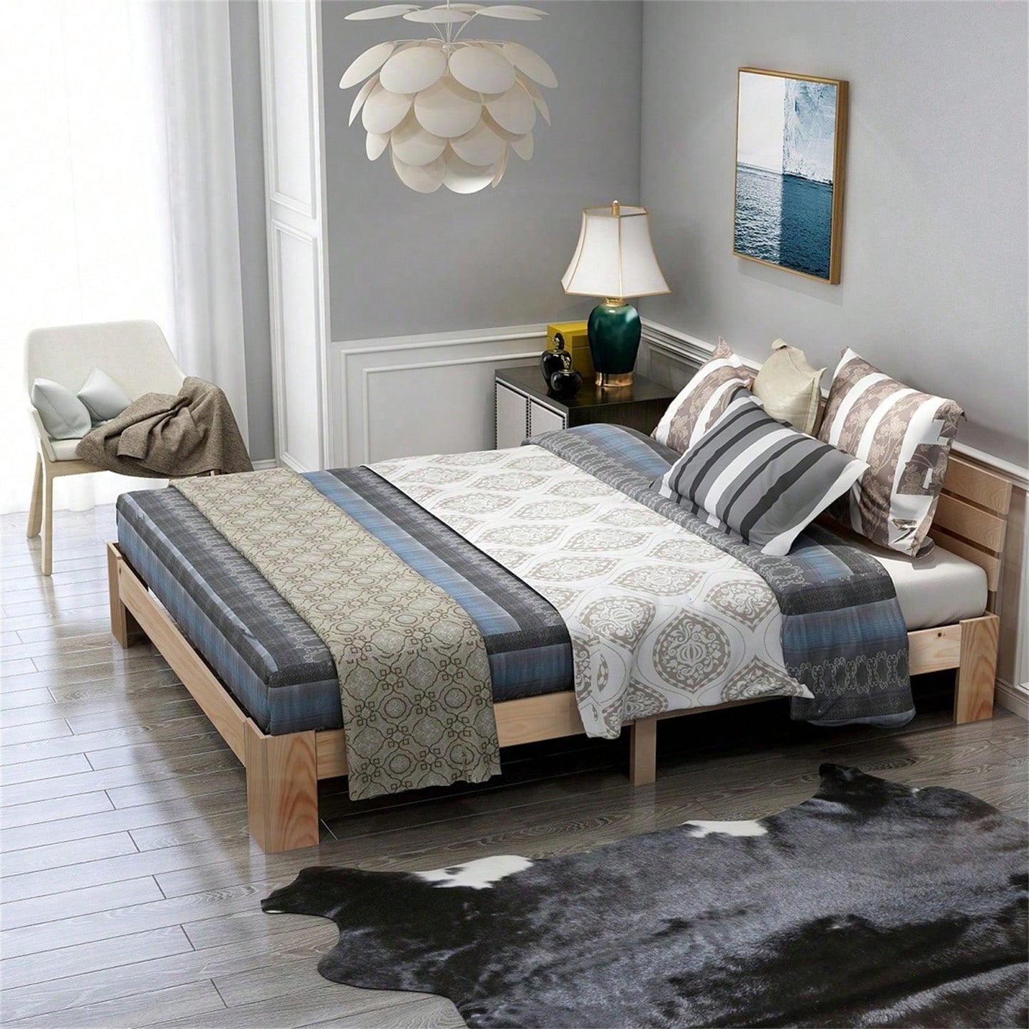 Holzbett Doppelbett mit Kopfteil aus Bettgestell mit Lattenrost-200 x 140 cm Massivholz Massiv Doppelbett als Kieferbett verwendbar