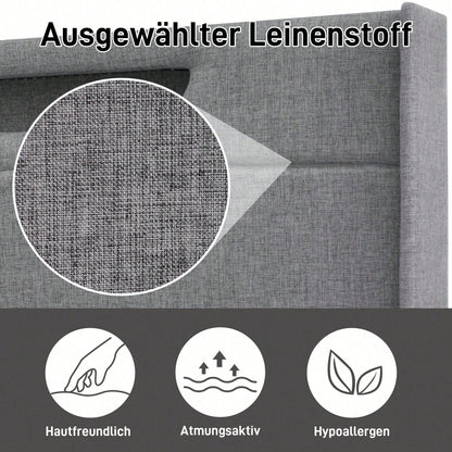 Polsterbett LED Doppelbett mit USB Typ C Ladefunktion und LED-Beleuchtung,Stauraumbetten Bettgestell aus Leinenmaterial Jugendbett 140x200 mit lattenrost(