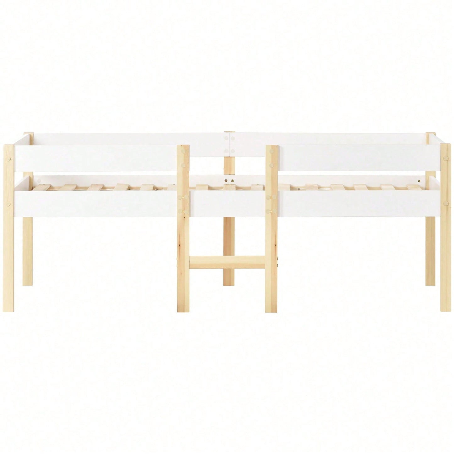 Bett Kinderbett mit Rausfallschutz, Kiefer-Vollholz-90x190 cm-Weiß & Eiche