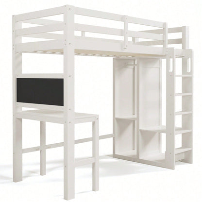 Kinderbett Hochbett mit Schreibtisch Offener Kleiderschrank und Regalen Kinderbett mit Lattenrost und Rausfallschutz Einzelbett Liegefläche 90x200 cm -109x206x184cm(BxLxH)-Weiß
