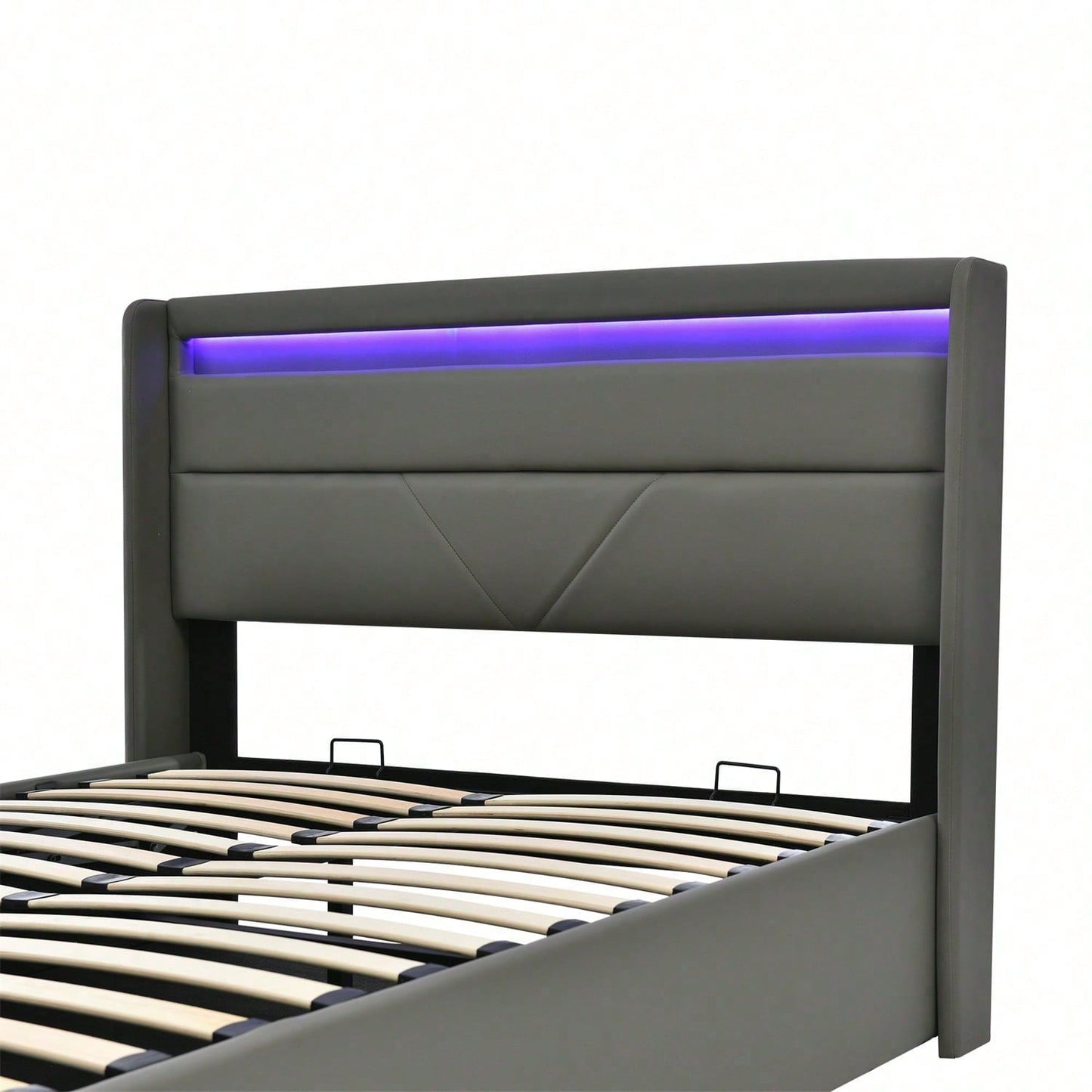 Hydraulisch Stauraumbett mit LED-Beleuchtungsleiste, Doppelbett Bettgestell Polsterbett 160x200cm, Funktionsbett, Grau