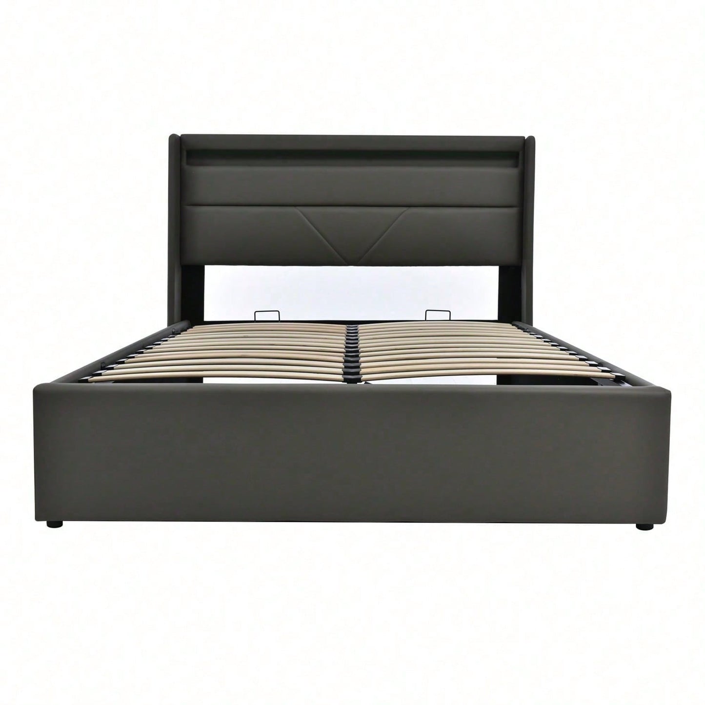 Hydraulisch Stauraumbett mit LED-Beleuchtungsleiste, Doppelbett Bettgestell Polsterbett 160x200cm, Funktionsbett, Grau