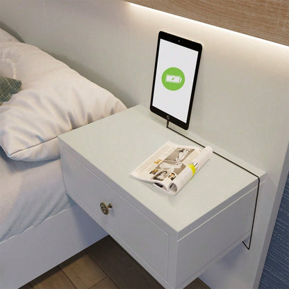 Doppelbett Bettanlage mit 2 LED Nachtkommoden& USB C Steckdose 140 x 200 cm Holzbett inkl. 2 Nachttischen Schlafzimmer Komplett--205x244x90.5 cm(L/B/H) Set in Eiche Sonoma/Weiß