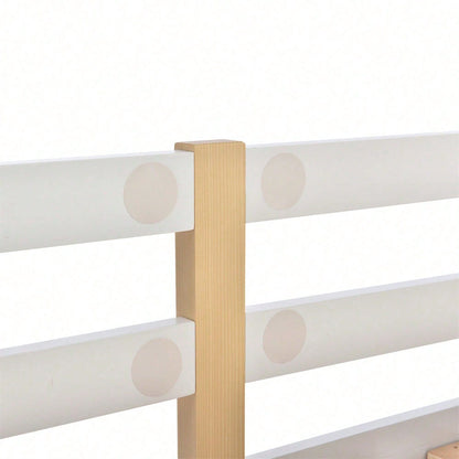 Etagenbett 90 x 200 cm,Kinderbett Baumhaus mit Treppe Stauraum und Rausfallschutz, Hochbett für Kinder– 2x Lattenrost- Natur & Weiß