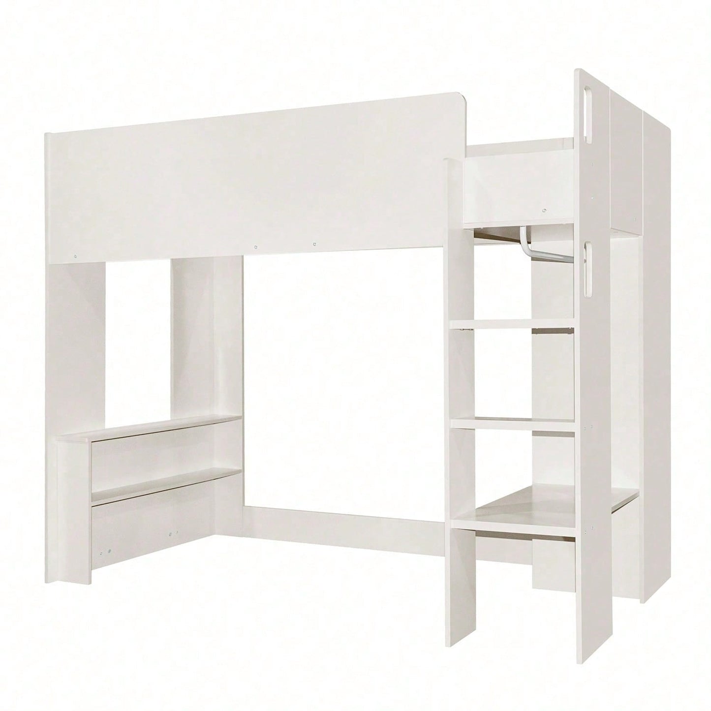 Kinderbett, Hochbett Einzelbett 90 x 200 cm, Vielseitiges 3-in-1 Holzbett- Mit Aufbewahrungsfächern, Kleiderschrank, offenen Regaleinheiten und Treppe, Weiß