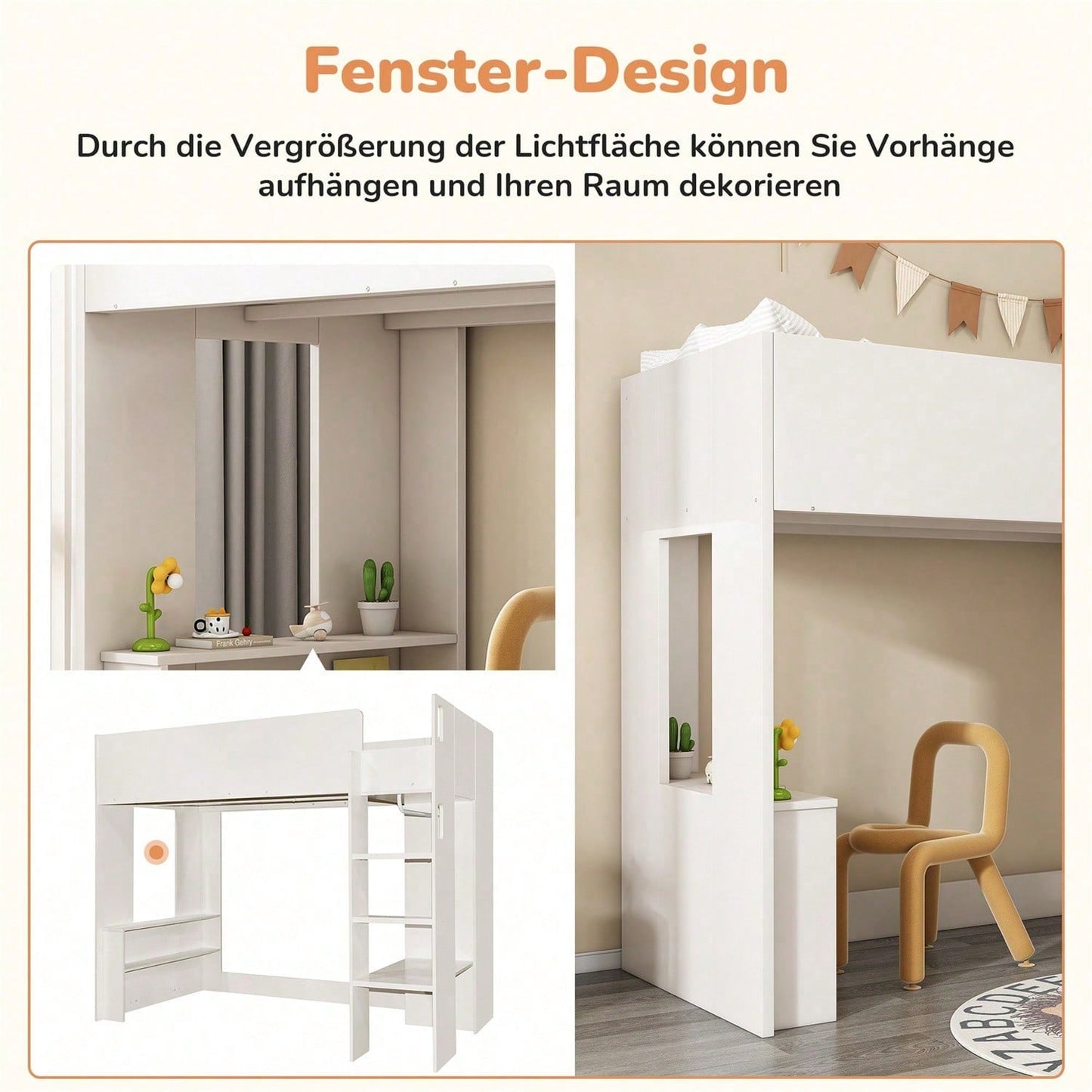 Kinderbett, Hochbett Einzelbett 90 x 200 cm, Vielseitiges 3-in-1 Holzbett- Mit Aufbewahrungsfächern, Kleiderschrank, offenen Regaleinheiten und Treppe, Weiß