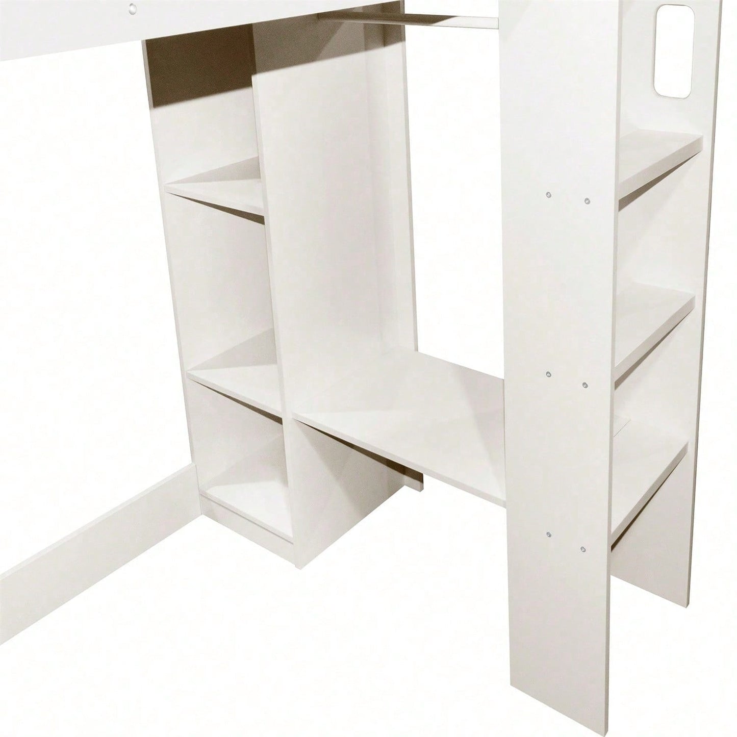 Kinderbett, Hochbett Einzelbett 90 x 200 cm, Vielseitiges 3-in-1 Holzbett- Mit Aufbewahrungsfächern, Kleiderschrank, offenen Regaleinheiten und Treppe, Weiß