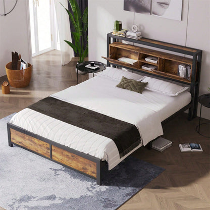 Metallbett Jugendbetten Doppelbett 140 x 200 cm mit Stauraum-Kopfteil und Metall Lattenrost, Kinderbett Metall Bettgestell Bettrahmen Für Erwachsene, Kinder, Jugendliche