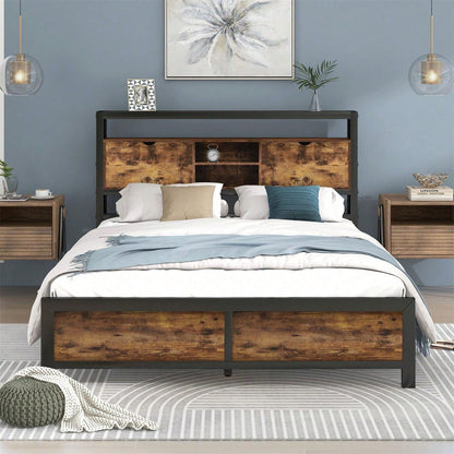 Metallbett Jugendbetten Doppelbett 140 x 200 cm mit Stauraum-Kopfteil und Metall Lattenrost, Kinderbett Metall Bettgestell Bettrahmen Für Erwachsene, Kinder, Jugendliche