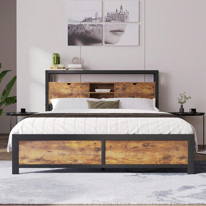 Metallbett Jugendbetten Doppelbett 140 x 200 cm mit Stauraum-Kopfteil und Metall Lattenrost, Kinderbett Metall Bettgestell Bettrahmen Für Erwachsene, Kinder, Jugendliche