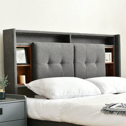 Polsterbett Doppelbett Stauraum-Kopfteil Bett mit aufladen USB und LED-Beleuchtung Bettgestell Lattenrost aus Holz,140*200CM Grau