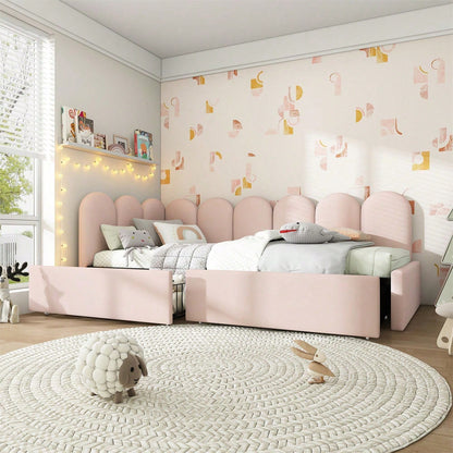 Polsterbett Einzelbett mit Schubladen Stauraumbett Samt Daybett Tagesbett Schlafsofa 90x200cm mit Lattenrost Jugendbett und Erwachsene Kinderbett,Rosa