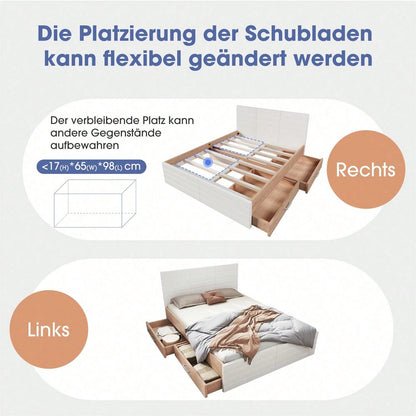Doppelbett Holzbett Bettanlage 160*200cm mit 2 Schubladen,Modernes Bett inkl. Bettgestell &Lattenrost-207*80*165cm (L*H*B) Set in Eiche/Weiß