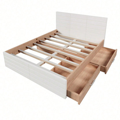 Doppelbett Holzbett Bettanlage 160*200cm mit 2 Schubladen,Modernes Bett inkl. Bettgestell &Lattenrost-207*80*165cm (L*H*B) Set in Eiche/Weiß