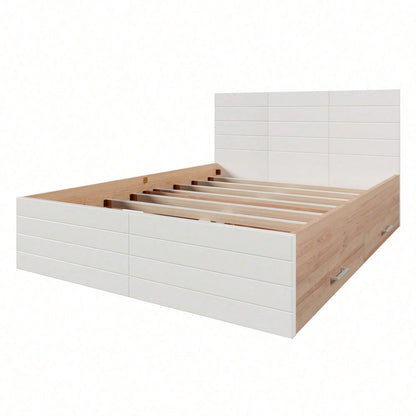 Doppelbett Holzbett Bettanlage 160*200cm mit 2 Schubladen,Modernes Bett inkl. Bettgestell &Lattenrost-207*80*165cm (L*H*B) Set in Eiche/Weiß