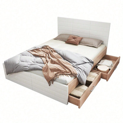 Doppelbett Holzbett Bettanlage 160*200cm mit 2 Schubladen,Modernes Bett inkl. Bettgestell &Lattenrost-207*80*165cm (L*H*B) Set in Eiche/Weiß