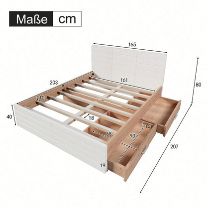 Doppelbett Holzbett Bettanlage 160*200cm mit 2 Schubladen,Modernes Bett inkl. Bettgestell &Lattenrost-207*80*165cm (L*H*B) Set in Eiche/Weiß