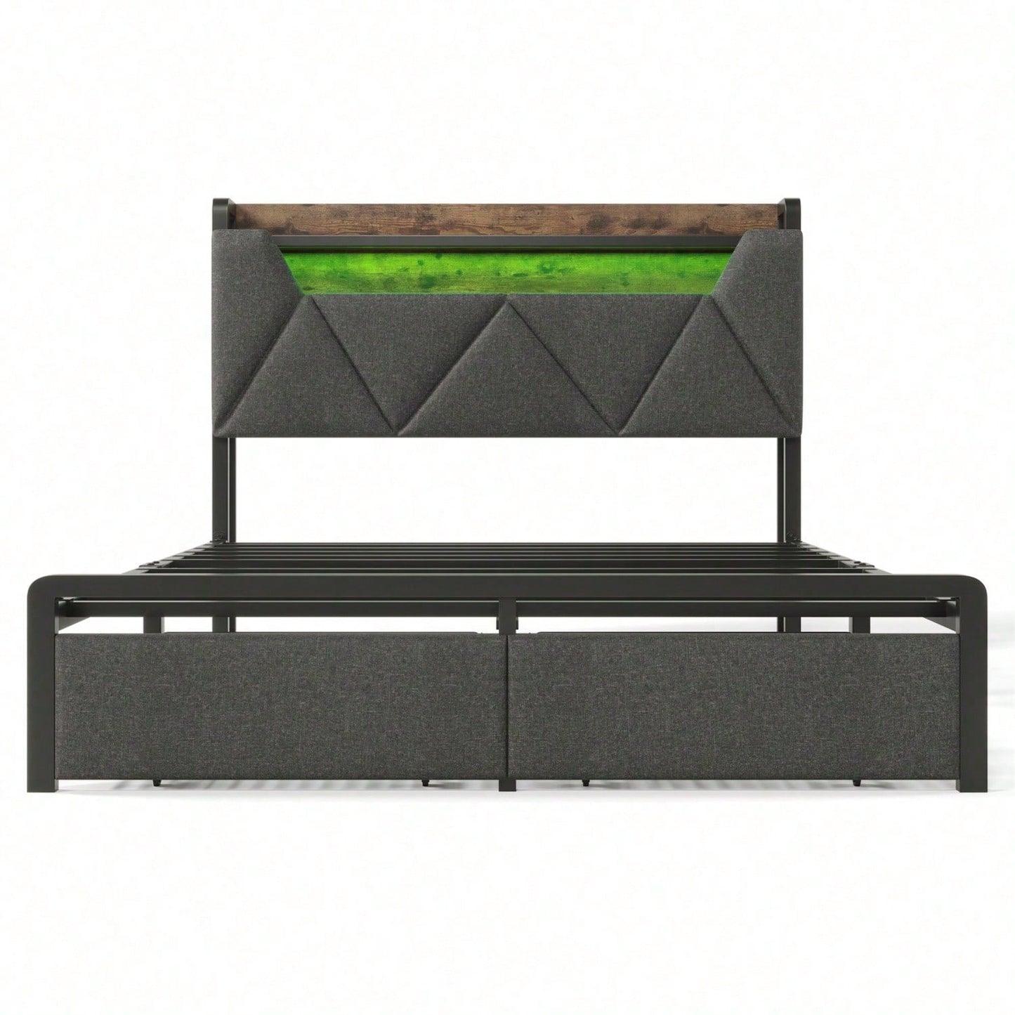 Polsterbett mit USB Typ C Ladefunktion Stauraum-Kopfteil und LED-Beleuchtung und Schubladen, Doppelbett 140x 200 Stauraumbetten Bettgestell mit Lattenrost aus Metallrahmen, Grau