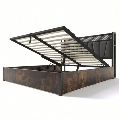 Polsterbett Metallbett LED App-Control Doppelbett mit aufladen USB Ladefunktion Kopfteil und LED-Beleuchtung,Metallbett 140x200cm Lattenrost aus Holz, Grau