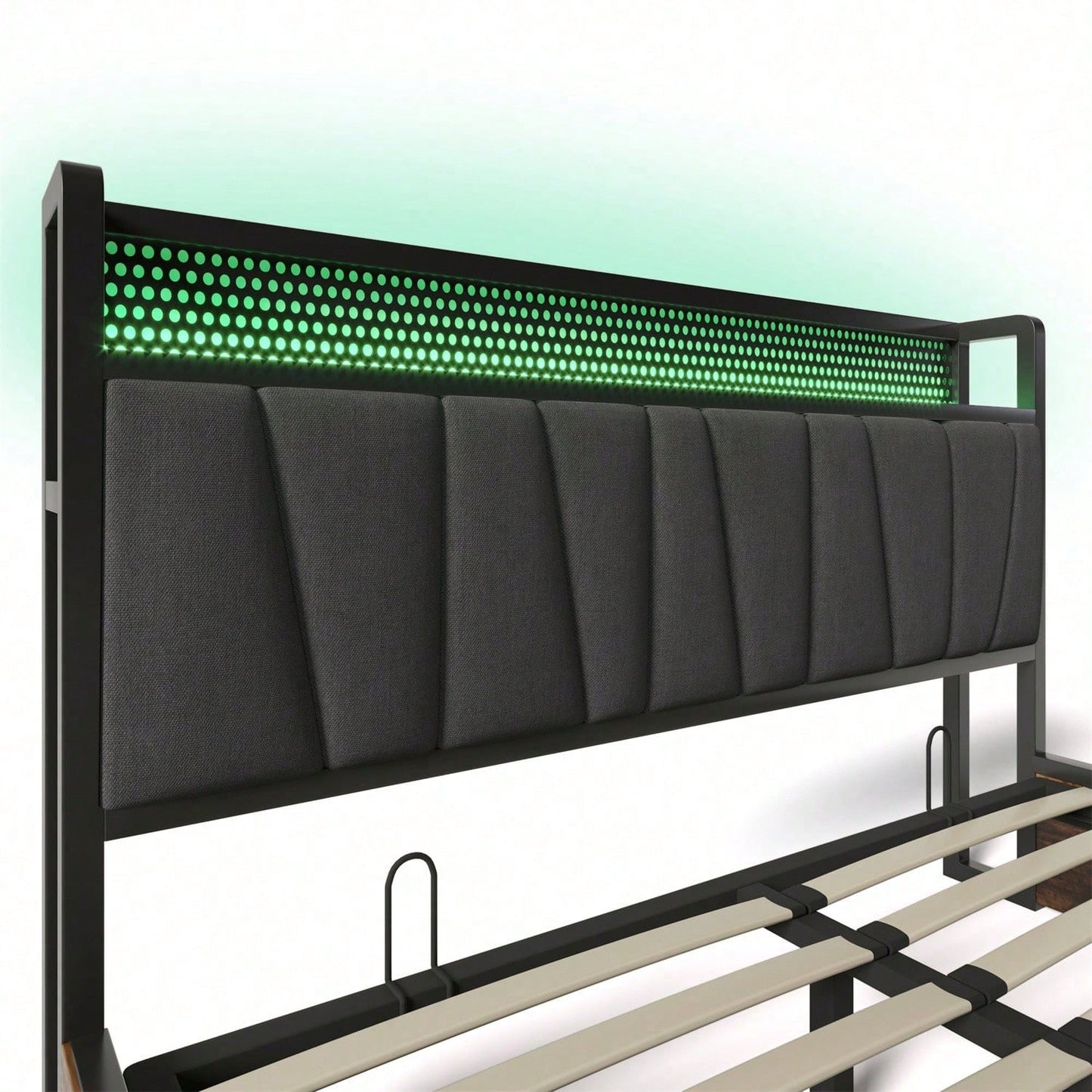 Polsterbett Metallbett LED App-Control Doppelbett mit aufladen USB Ladefunktion Kopfteil und LED-Beleuchtung,Metallbett 140x200cm Lattenrost aus Holz, Grau