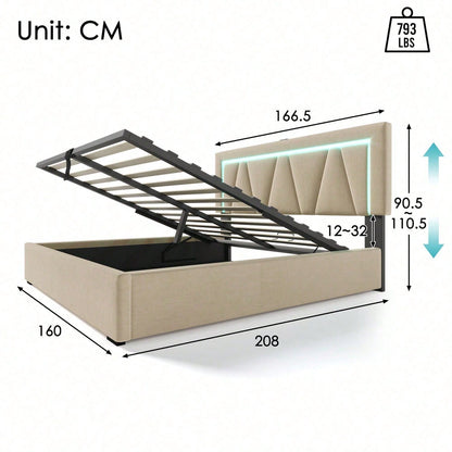 Polsterbett LED Doppelbett mit USB Typ C Ladefunktion und LED-Beleuchtung,Stauraumbetten Bettgestell aus Leinenmaterial Jugendbett 160x200 mit lattenrost