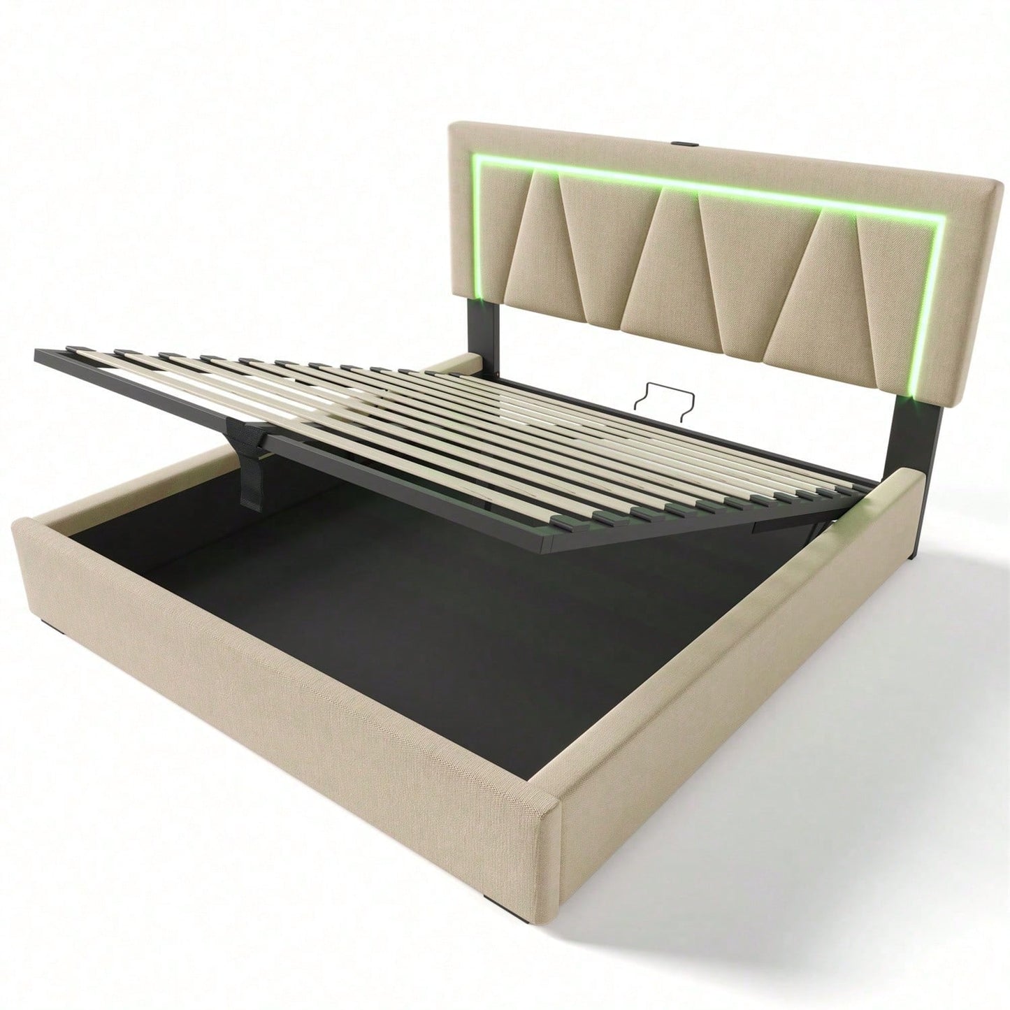 Polsterbett LED Doppelbett mit USB Typ C Ladefunktion und LED-Beleuchtung,Stauraumbetten Bettgestell aus Leinenmaterial Jugendbett 160x200 mit lattenrost