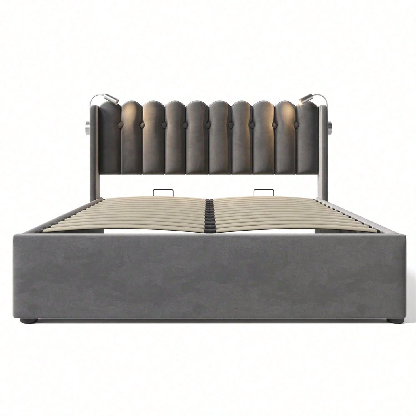 Polsterbett Doppelbett Leselicht mit Ladefunktion Kopfteil Stauraum Bettgestell Samt Jugendbett 140x200 mit lattenrost,Grau