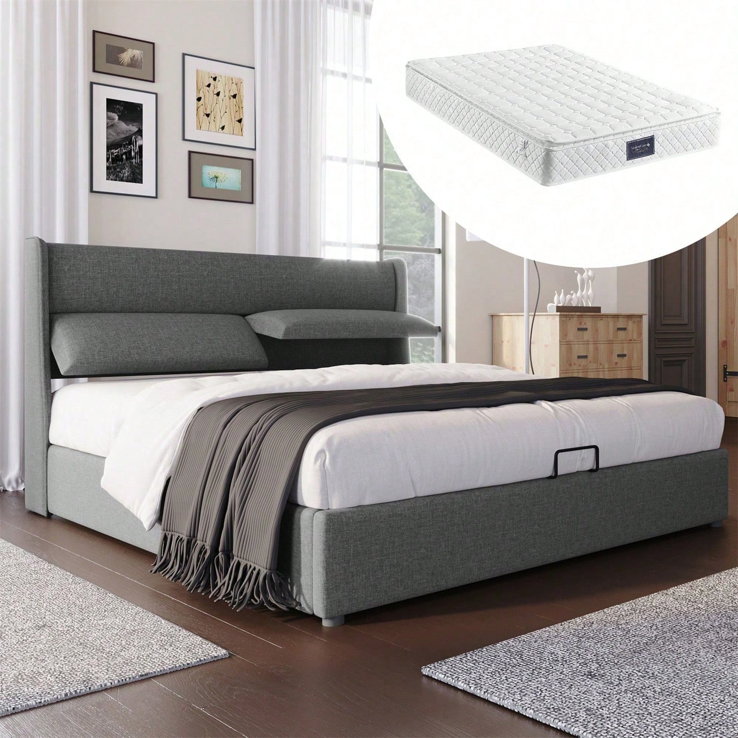 Polsterbett Doppelbett mit Verstellbare Kopfstützen,Stauraumbetten Bettgestell aus Leinenmaterial Jugendbett 160x200 mit lattenrost