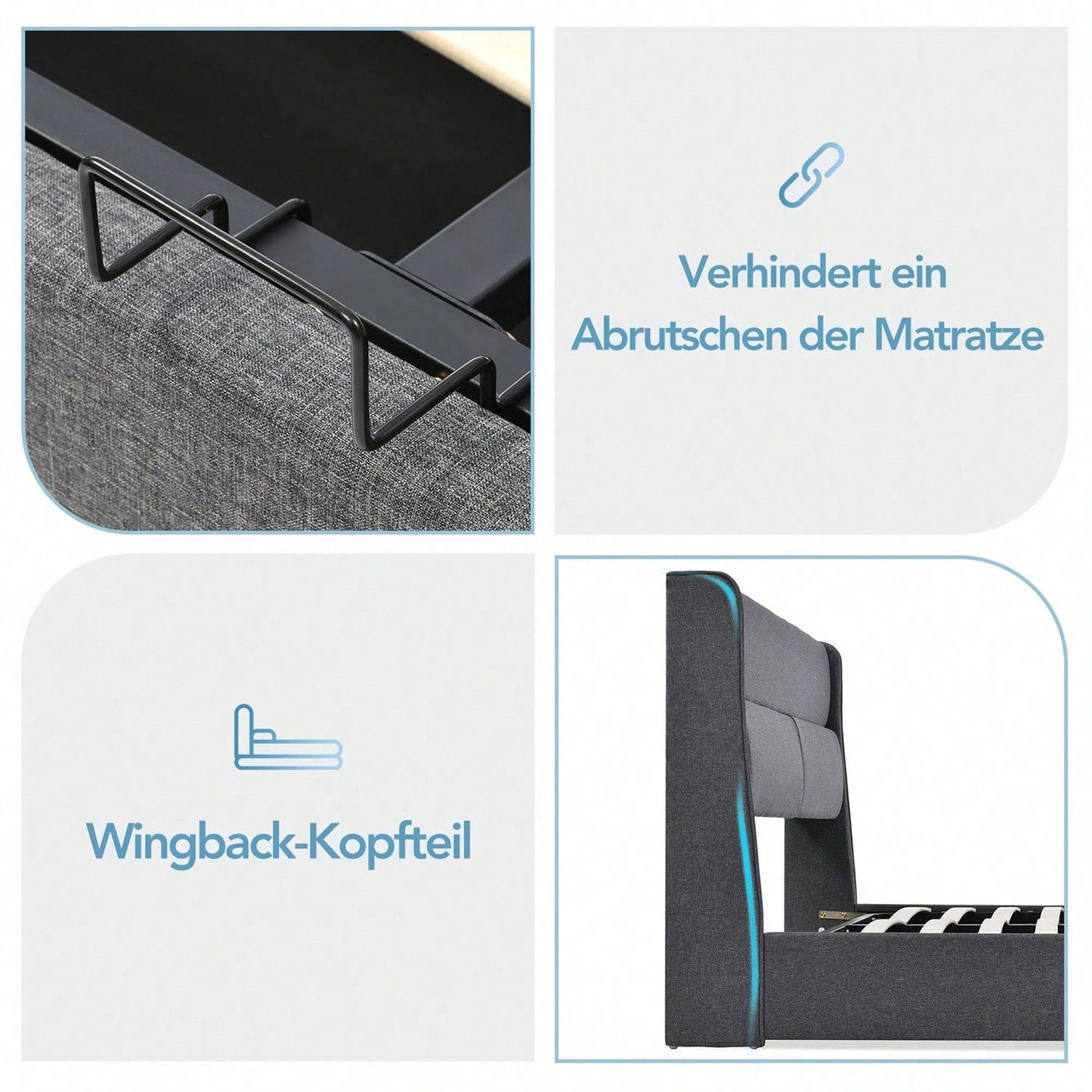 Polsterbett Doppelbett mit Verstellbare Kopfstützen,Stauraumbetten Bettgestell aus Leinenmaterial Jugendbett 160x200 mit lattenrost
