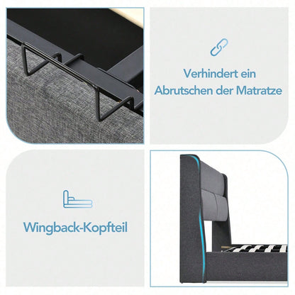 Polsterbett Doppelbett mit Verstellbare Kopfstützen,Stauraumbetten Bettgestell aus Leinenmaterial Jugendbett 160x200 mit lattenrost