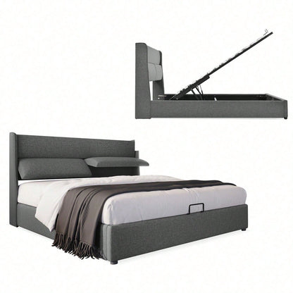 Polsterbett Doppelbett mit Verstellbare Kopfstützen,Stauraumbetten Bettgestell aus Leinenmaterial Jugendbett 160x200 mit lattenrost