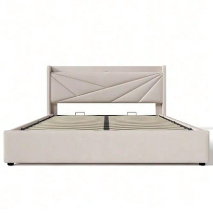 Polsterbett Doppelbett Stauraum Bettkasten mit USB Typ C Ladefunktion Kopfteil,ohne Matratze, Stauraumbetten Bettgestell aus Leinenmaterial Jugendbett 160x200 mit lattenrost