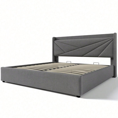 Polsterbett Doppelbett Stauraum Bettkasten mit USB Typ C Ladefunktion Kopfteil,ohne Matratze, Stauraumbetten Bettgestell aus Leinenmaterial Jugendbett 160x200 mit lattenrost