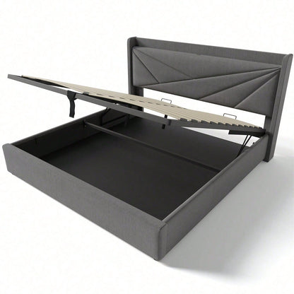 Polsterbett Doppelbett Stauraum Bettkasten mit USB Typ C Ladefunktion Kopfteil,ohne Matratze, Stauraumbetten Bettgestell aus Leinenmaterial Jugendbett 160x200 mit lattenrost