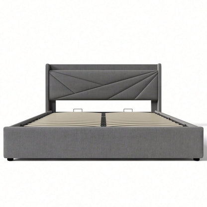 Polsterbett Doppelbett Stauraum Bettkasten mit USB Typ C Ladefunktion Kopfteil,ohne Matratze, Stauraumbetten Bettgestell aus Leinenmaterial Jugendbett 160x200 mit lattenrost