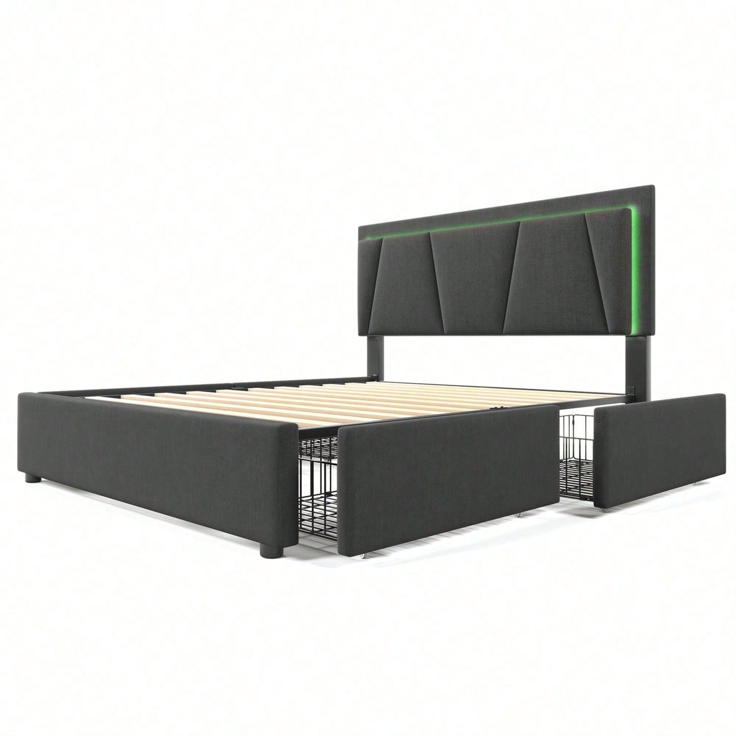 Polsterbett mit LED-Beleuchtung und 4 Schubladen,Höhenverstellbarem Kopfteil,Doppelbett 140x200cm Stauraumbetten Bettgestell, Lattenrost aus Holz, Beige