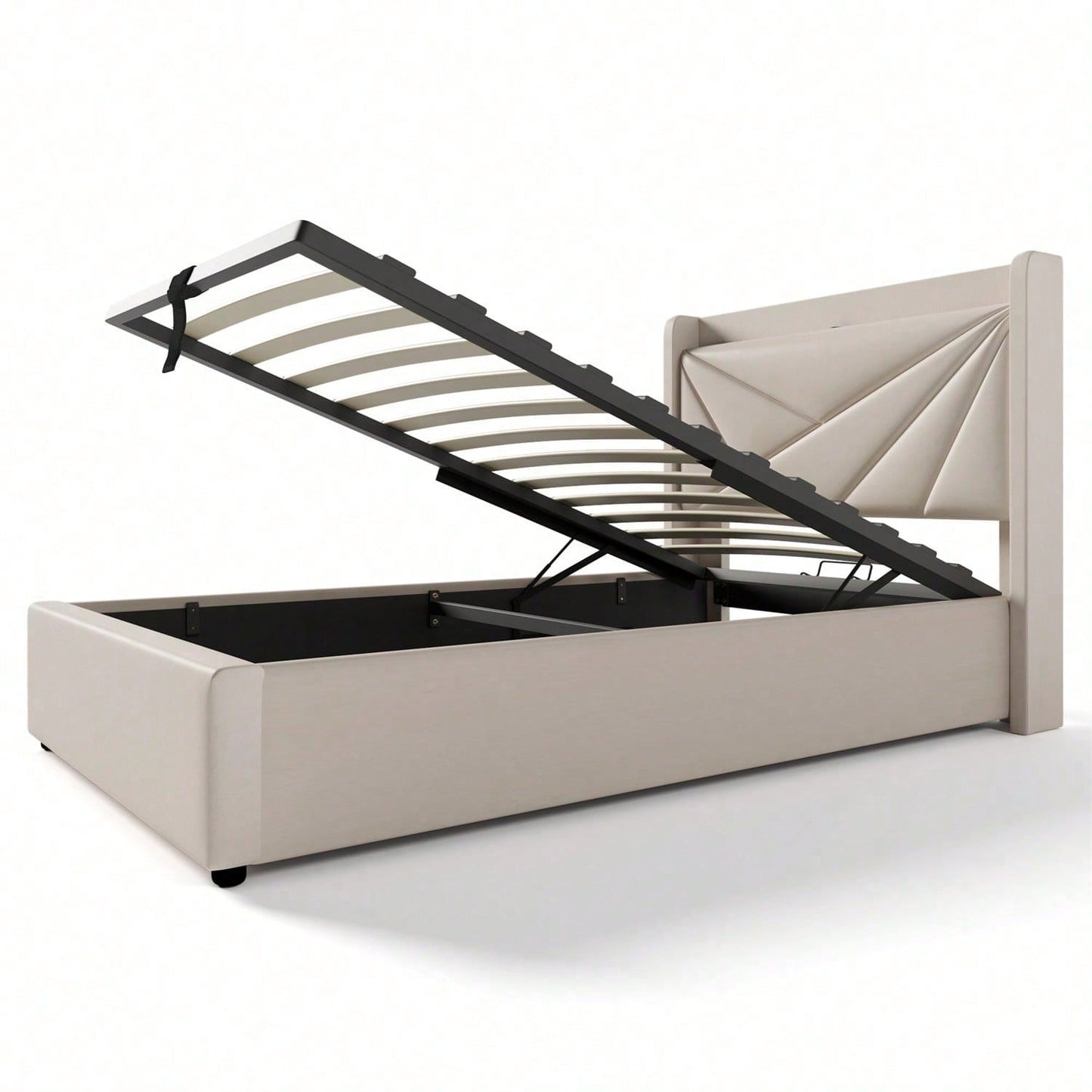 Polsterbett Einzelbett Stauraum Bettkasten mit USB Typ C Ladefunktion Kopfteil,Stauraumbetten Bettgestell aus Leinenmaterial Jugendbett 90x200 mit lattenrost