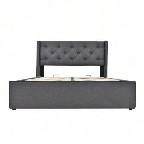 Hydraulisch Doppelbett Polsterbett 160x200cm,Bett mit Lattenrost aus Metallrahmen, Modernes Bettgestell mit Stauraum, Baumwolle, HellGrau(Mit Matratze)