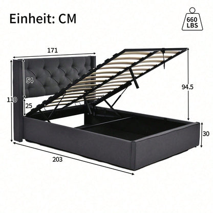 Hydraulisch Doppelbett Polsterbett 160x200cm,Bett mit Lattenrost aus Metallrahmen, Modernes Bettgestell mit Stauraum, Baumwolle, HellGrau(Mit Matratze)
