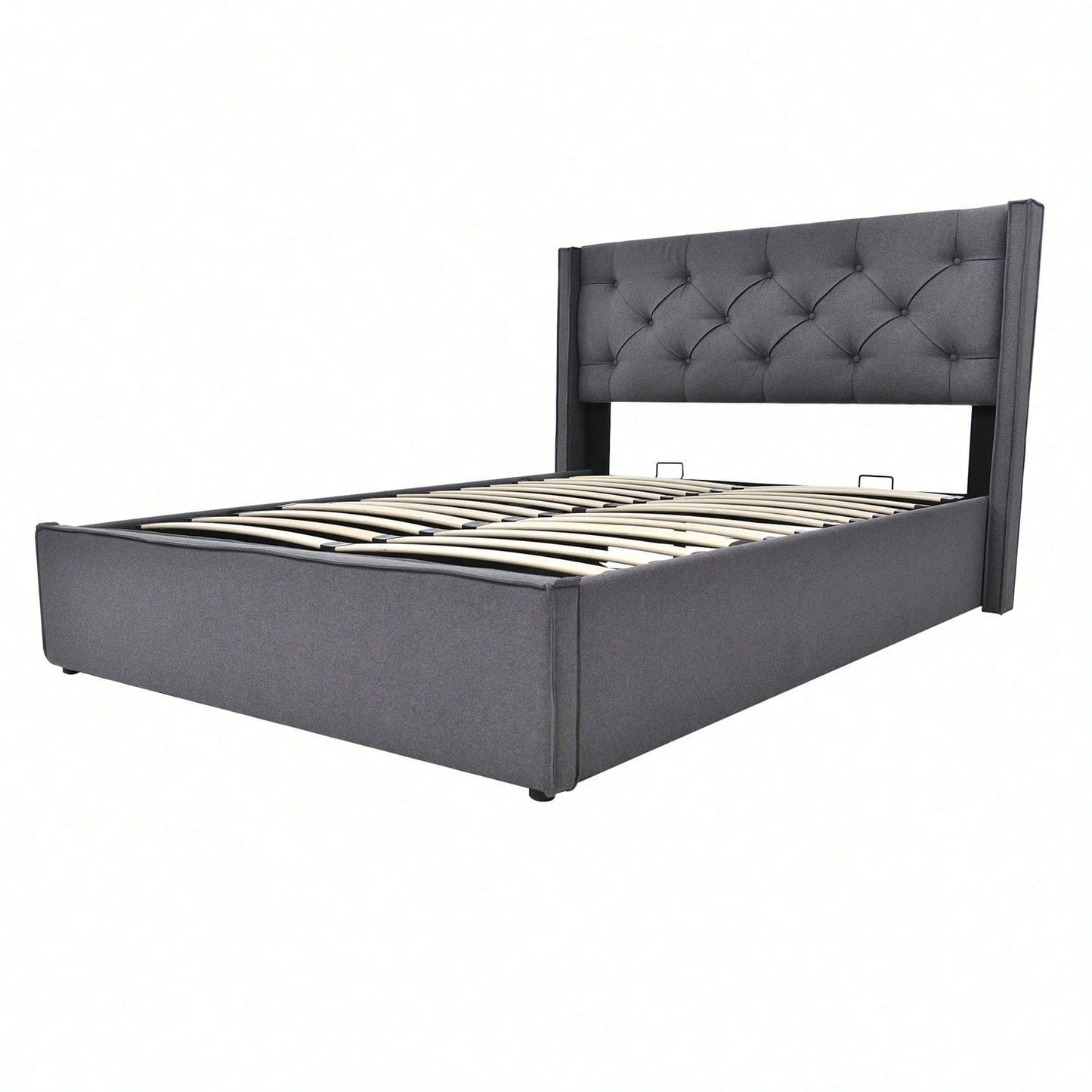 Hydraulisch Doppelbett Polsterbett 160x200cm,Bett mit Lattenrost aus Metallrahmen, Modernes Bettgestell mit Stauraum, Baumwolle, HellGrau(Mit Matratze)