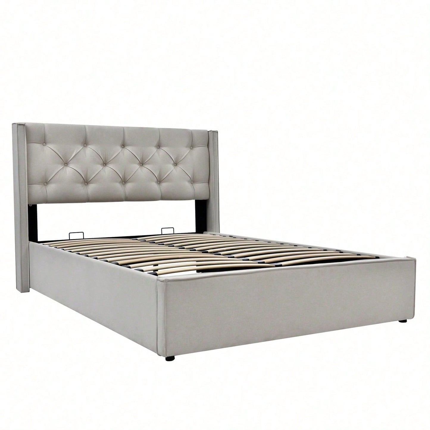 Hydraulisch Doppelbett Polsterbett 160x200cm,Bett mit Lattenrost aus Metallrahmen, Modernes Bettgestell mit Stauraum, Baumwolle, HellGrau(Mit Matratze)